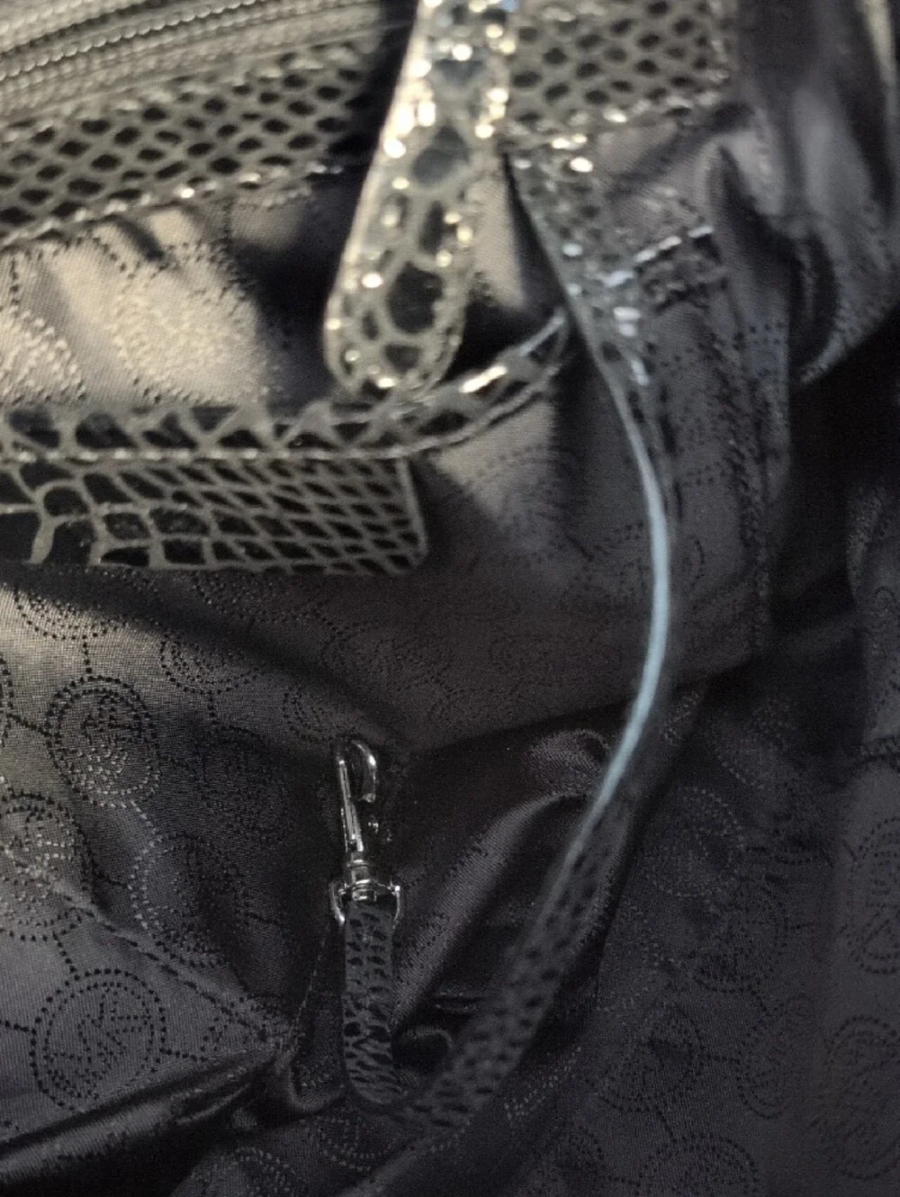 Michael Kors Glossy Snake-Embossed Python Satchel with MK Medallion M478